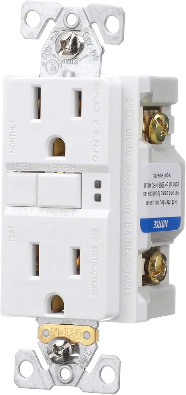 Alt view image 2 of 7 - Eaton Arrow Hart SGF15W Duplex GFCI Receptacle, 125 VAC, 15 A, 2 Pole, 3 Wire, White
