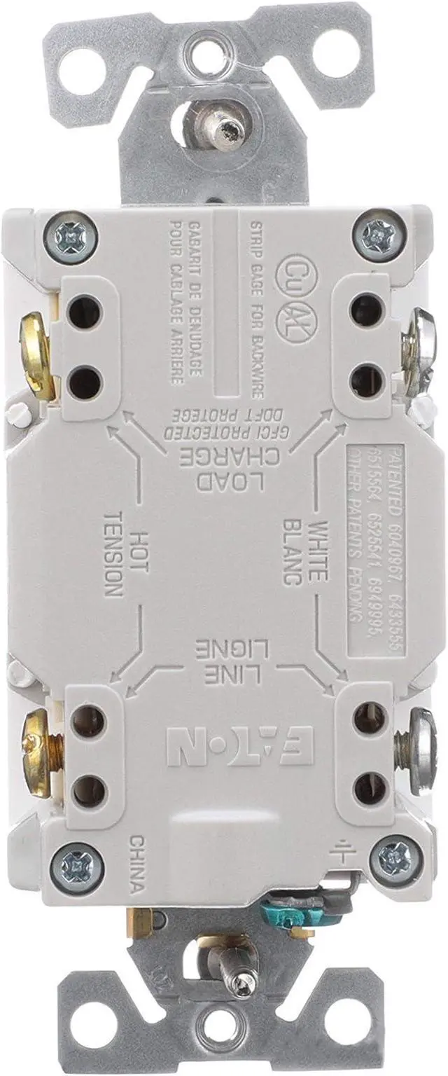 Alt view image 4 of 7 - Eaton Arrow Hart SGF15W Duplex GFCI Receptacle, 125 VAC, 15 A, 2 Pole, 3 Wire, White