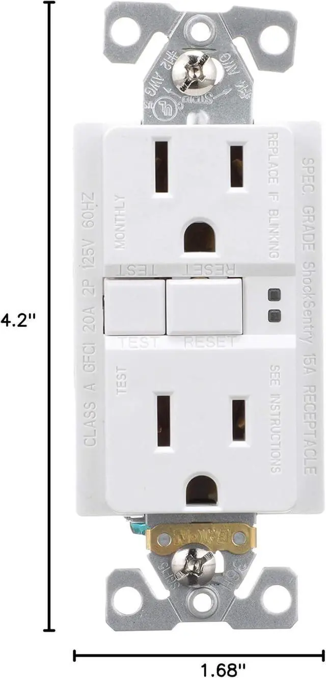 Alt view image 7 of 7 - Eaton Arrow Hart SGF15W Duplex GFCI Receptacle, 125 VAC, 15 A, 2 Pole, 3 Wire, White