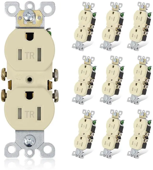 Main image of ThunderWay Duplex Receptacle Outlet, Tamper-Resistant, 15A 125V Electrical Wall Outlets, 2 Pole 3 Wire, Residential Grade, Self-Grounding, UL Listed, (10 Pack) (Ivory)