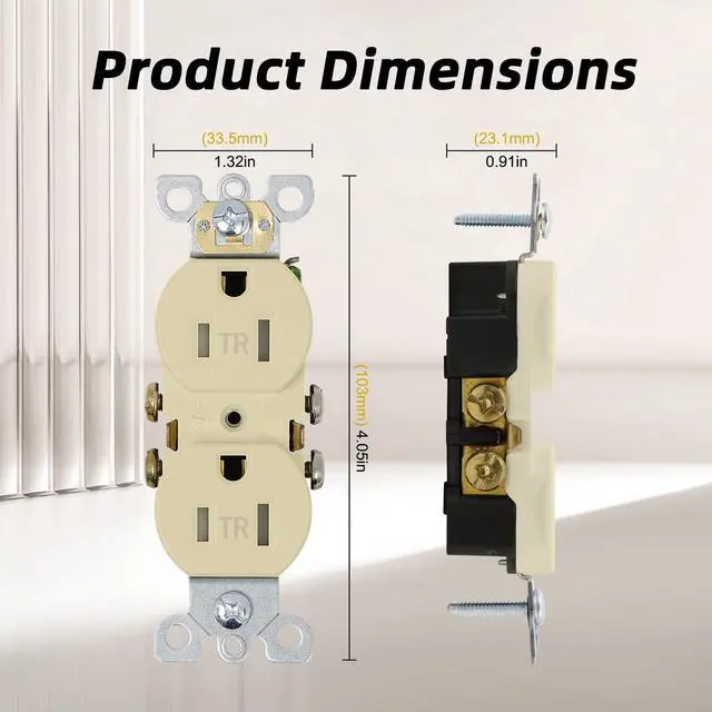 Alt view image 2 of 7 - ThunderWay Duplex Receptacle Outlet, Tamper-Resistant, 15A 125V Electrical Wall Outlets, 2 Pole 3 Wire, Residential Grade, Self-Grounding, UL Listed, (10 Pack) (Ivory)