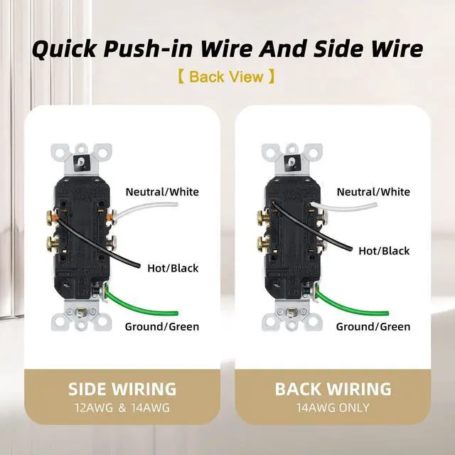 Alt view image 3 of 7 - ThunderWay Duplex Receptacle Outlet, Tamper-Resistant, 15A 125V Electrical Wall Outlets, 2 Pole 3 Wire, Residential Grade, Self-Grounding, UL Listed, (10 Pack) (Ivory)