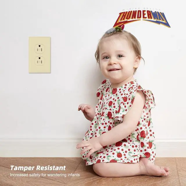 Alt view image 5 of 7 - ThunderWay Duplex Receptacle Outlet, Tamper-Resistant, 15A 125V Electrical Wall Outlets, 2 Pole 3 Wire, Residential Grade, Self-Grounding, UL Listed, (10 Pack) (Ivory)