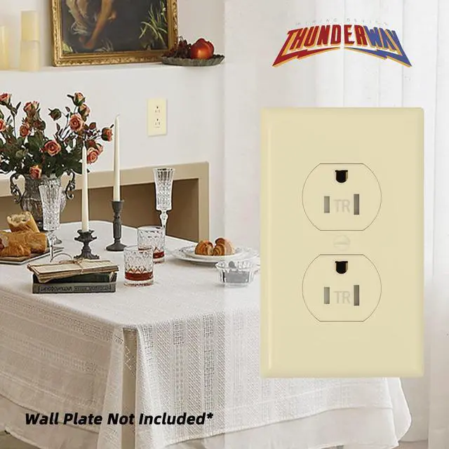 Alt view image 7 of 7 - ThunderWay Duplex Receptacle Outlet, Tamper-Resistant, 15A 125V Electrical Wall Outlets, 2 Pole 3 Wire, Residential Grade, Self-Grounding, UL Listed, (10 Pack) (Ivory)