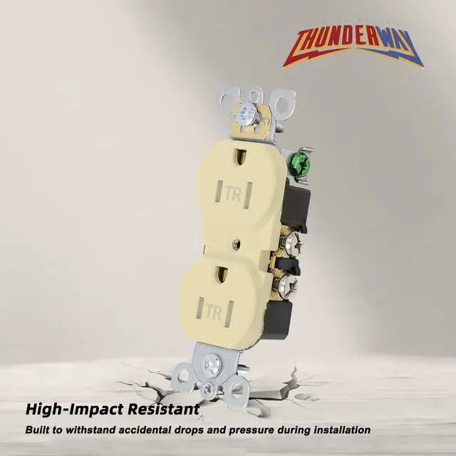 Alt view image 6 of 7 - ThunderWay Duplex Receptacle Outlet, Tamper-Resistant, 15A 125V Electrical Wall Outlets, 2 Pole 3 Wire, Residential Grade, Self-Grounding, UL Listed, (10 Pack) (Ivory)