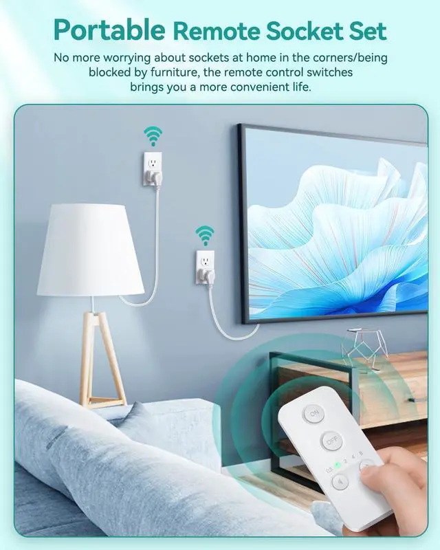 Alt view image 2 of 7 - Remote Control Outlet Plug, Timer Outlet with Remote, 500ft Range Wireless Remote Light Switch, 15A/1500W Timer Plug, Remote Plug in on Off Switch, 4000V Anti-Surge, Light Control for Bedroom