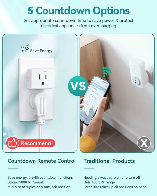 Alt view image 3 of 7 - Remote Control Outlet Plug, Timer Outlet with Remote, 500ft Range Wireless Remote Light Switch, 15A/1500W Timer Plug, Remote Plug in on Off Switch, 4000V Anti-Surge, Light Control for Bedroom