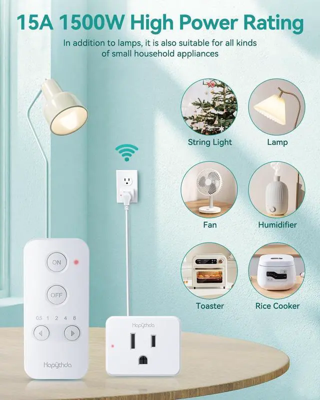 Alt view image 7 of 7 - Remote Control Outlet Plug, Timer Outlet with Remote, 500ft Range Wireless Remote Light Switch, 15A/1500W Timer Plug, Remote Plug in on Off Switch, 4000V Anti-Surge, Light Control for Bedroom
