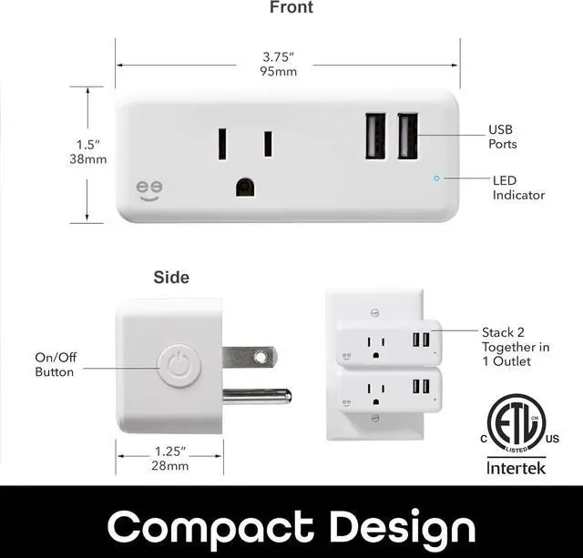 Alt view image 5 of 7 - Geeni Switch + Charge Multi Port Smart Wi-Fi Plug with 2 USB Ports, Energy Saving Outlet with Power Monitoring and App Control, Compatible with Alexa and Google Home (GN-WW131-199)