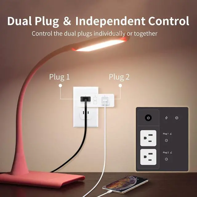 Alt view image 6 of 7 - 15A Dual Smart Plug, WiFi Outlet Extender, Smart Socket with Schedule&Timer, Bluetooth Outlets Compatible with Alexa and Google Assistant, ETL&FCC Certified, No Hub Required, 2.4G WiFi Only, 4-Pack