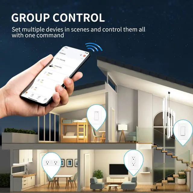 Alt view image 4 of 7 - 15A Dual Smart Plug, WiFi Outlet Extender, Smart Socket with Schedule&Timer, Bluetooth Outlets Compatible with Alexa and Google Assistant, ETL&FCC Certified, No Hub Required, 2.4G WiFi Only, 4-Pack