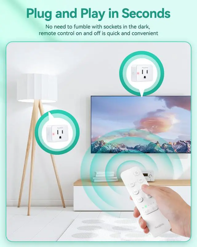 Alt view image 2 of 7 - Timer Outlet Plug, 15A/1500W Remote Control Outlet, 500ft Range Wireless Remote Light Switch, Timer Switch for Lights, Anti-Surge 4000V, for Household Appliances (3 Outlets + 1 Remote)