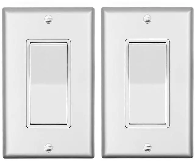 Main image of Micmi Single Pole Decorator Wall Light Switch, Paddle Rocker Interrupter Residential Grade 3 Wires Grounding 15A 120/277V UL Listed (2 Pack, Silver)