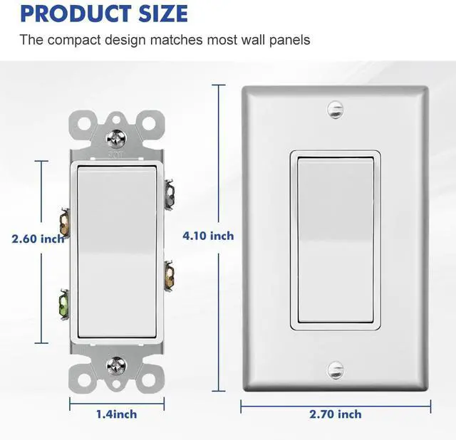 Alt view image 5 of 7 - Micmi Single Pole Decorator Wall Light Switch, Paddle Rocker Interrupter Residential Grade 3 Wires Grounding 15A 120/277V UL Listed (2 Pack, Silver)