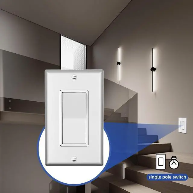 Alt view image 4 of 7 - Micmi Single Pole Decorator Wall Light Switch, Paddle Rocker Interrupter Residential Grade 3 Wires Grounding 15A 120/277V UL Listed (2 Pack, Silver)