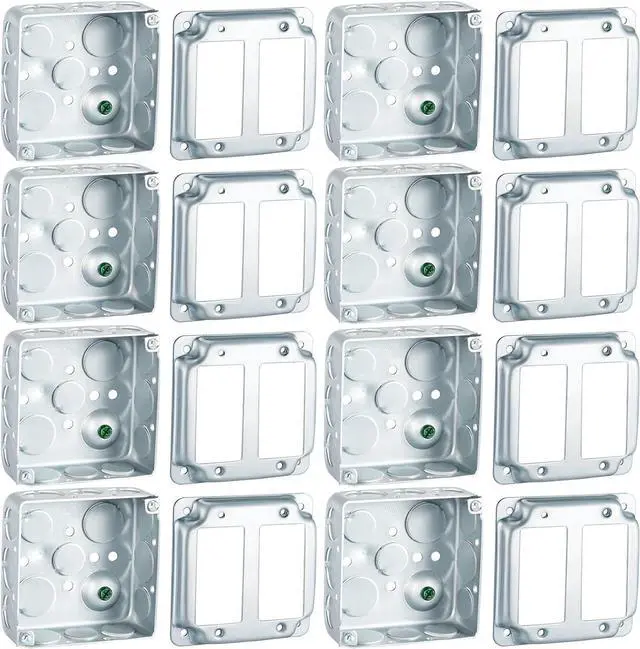 Main image of 16 Pcs 8 Set 4 × 4" Electrical Junction Box with Cover Electrical Metal Outlet Box, 21.0 Cu. in. Capacity Receptacle Exposed Work Cover, 1-1/2'' Deep(2 Gfci)