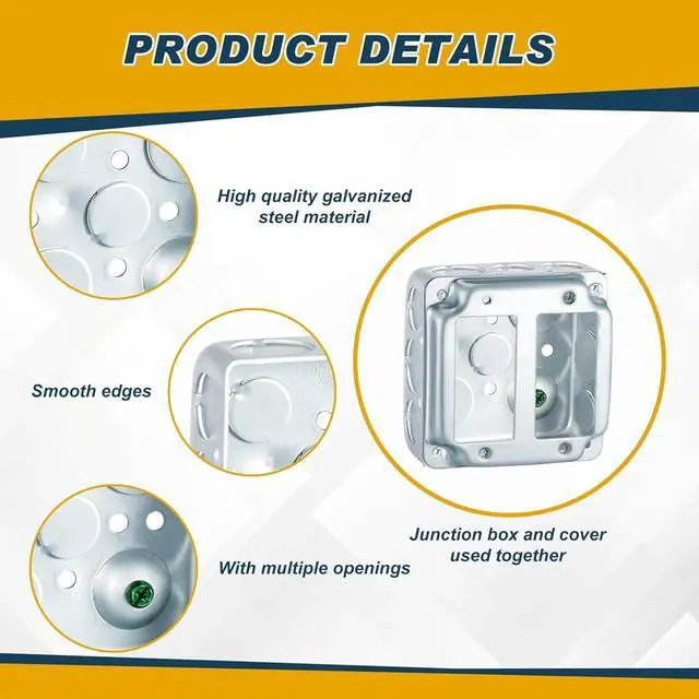 Alt view image 3 of 7 - 16 Pcs 8 Set 4 × 4" Electrical Junction Box with Cover Electrical Metal Outlet Box, 21.0 Cu. in. Capacity Receptacle Exposed Work Cover, 1-1/2'' Deep(2 Gfci)