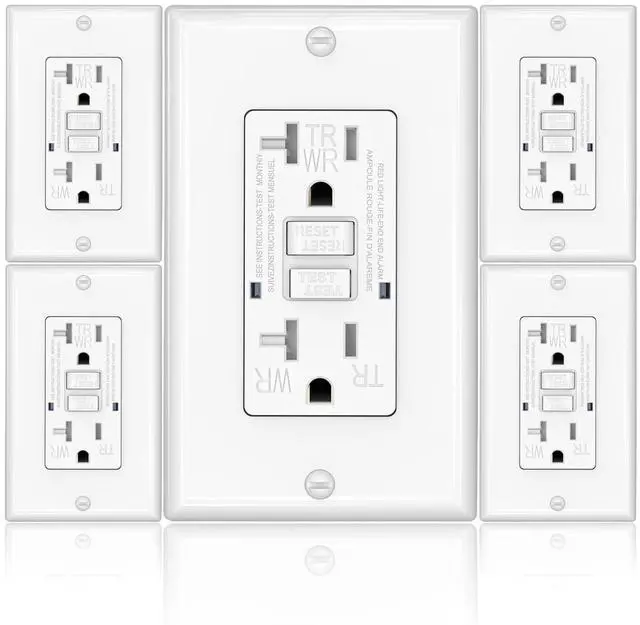 Main image of GFCI Outlet, Weather Proof & Tamper Resistant Outlets, UL Listed Self Test GFI Receptacle, Outdoor or Indoor, 20 Amp, White (5 Pack)