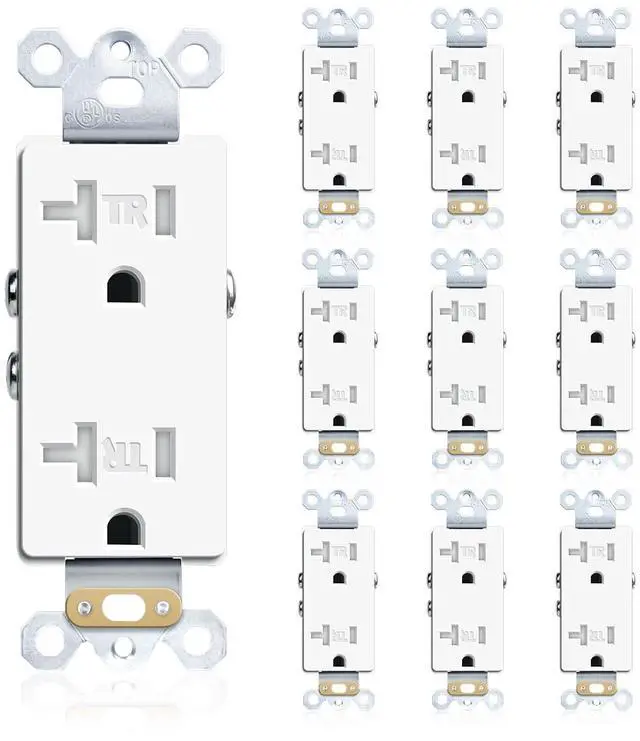 Main image of 10 Pack 20A Decorator Wall Receptacle Outlet, Residential and Commercial Use, Tamper-Resistant Standard Receptacle, 2 Pole 3 Wire, Self-Grounding, Child Proof, UL Listed, White,