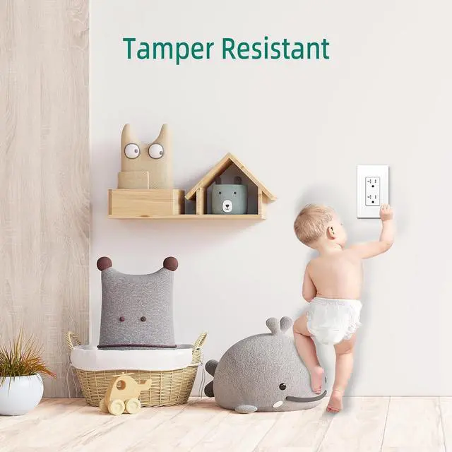 Alt view image 7 of 7 - 10 Pack 20A Decorator Wall Receptacle Outlet, Residential and Commercial Use, Tamper-Resistant Standard Receptacle, 2 Pole 3 Wire, Self-Grounding, Child Proof, UL Listed, White,