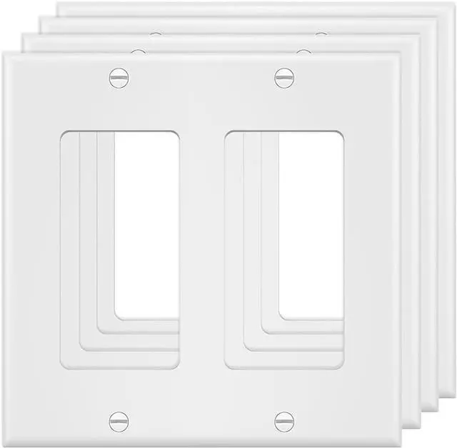 Main image of 2-Gang Switch Outlet Wall Plate Cover Double Decora Electrical Faceplate for Light Switches, Smart Switch,Dimmers, GFCI, Receptacle, USB Outlet, White (4-Pack)