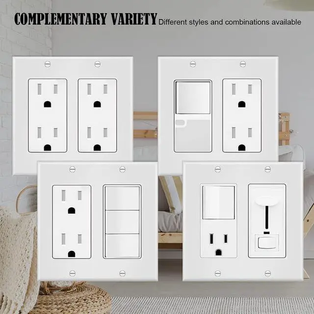 Alt view image 4 of 7 - 2-Gang Switch Outlet Wall Plate Cover Double Decora Electrical Faceplate for Light Switches, Smart Switch,Dimmers, GFCI, Receptacle, USB Outlet, White (4-Pack)