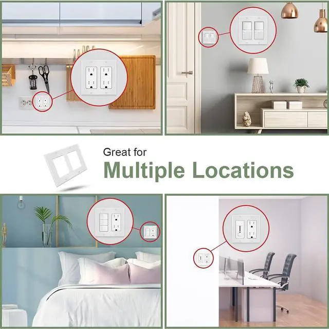 Alt view image 5 of 7 - 2-Gang Switch Outlet Wall Plate Cover Double Decora Electrical Faceplate for Light Switches, Smart Switch,Dimmers, GFCI, Receptacle, USB Outlet, White (4-Pack)