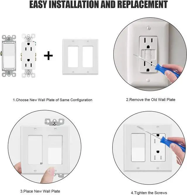 Alt view image 6 of 7 - 2-Gang Switch Outlet Wall Plate Cover Double Decora Electrical Faceplate for Light Switches, Smart Switch,Dimmers, GFCI, Receptacle, USB Outlet, White (4-Pack)