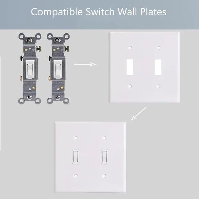 Alt view image 3 of 5 - Toggle Light Switch Wall Plate Cover Double Switch Plate 2-Gang Decor Electrical Switch Faceplate, White (4-Pack)