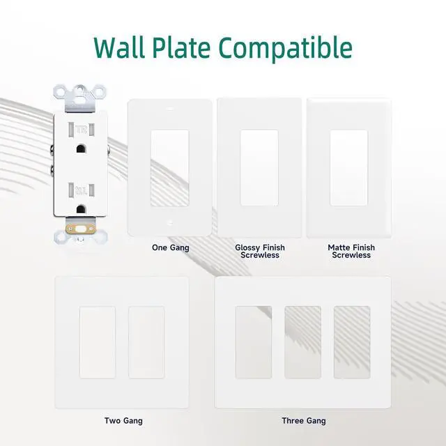 Alt view image 5 of 7 - Duplex Receptacle Electrical Outlet, 15A Standard Residential Grade Tamper-Resistant, 2 Pole 3 Wire, Self-Grounding, Child Proof, Commercial Use, UL Listed, White, 10 Pack