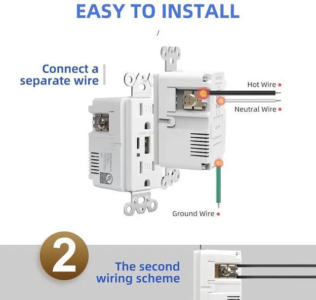 Alt view image 5 of 7 - USB Outlet, 6.0A Wall Outlet Receptacle, 15Amp Charging Power Outlet with USB Ports, 3-Port Type C 3.6A 30W Wall Outlet, Compatible with iPhone 16 Series & More, UL Listed, White