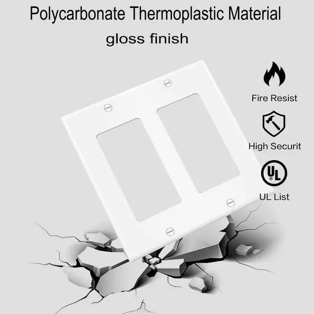 Alt view image 2 of 7 - Decorator Wall Plates 2-Gang Switch Outlet Electrical Cover Plate Unbreakable Thermoplastic Faceplate for Light Receptacle Outlet Switch, White (4 Pack)