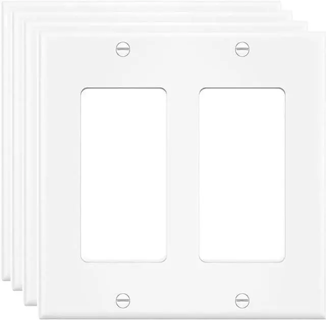 Main image of 2-Gang Switch Outlet Wall Plate Cover Double Decora Electrical Faceplate for Light Switch, Smart Switch, Receptacle, Dimmers, USB Outlet, GFCI, White (4-Pack)