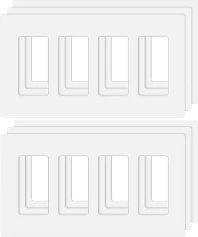 Main image of 4-Gang Decora Screwless Wall Plate, Decorator Outlet Plate Cover for Light Switches, Dimmers, GFCI, Receptacle, UL Listed, White (6-Pack)
