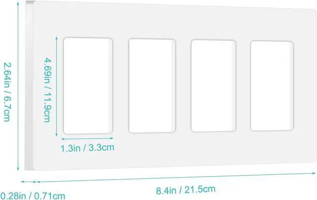 Alt view image 5 of 6 - 4-Gang Decora Screwless Wall Plate, Decorator Outlet Plate Cover for Light Switches, Dimmers, GFCI, Receptacle, UL Listed, White (6-Pack)