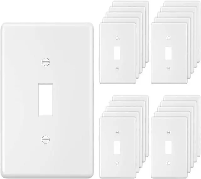 Main image of Toggle Light Switch Cover Plate Single Decor Wall Plate 1-Gang Electrical Faceplate, White (20-Pack)