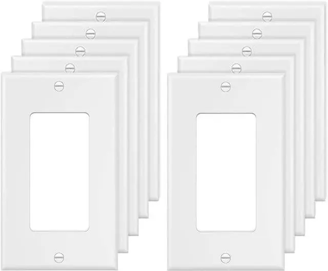 Main image of 1-Gang Switch Outlet Wall Plate Cover Single Decora Electrical Faceplate for Light Switch, Smart Switch, Receptacle, Dimmers, USB Outlet, GFCI, White (10-Pack)