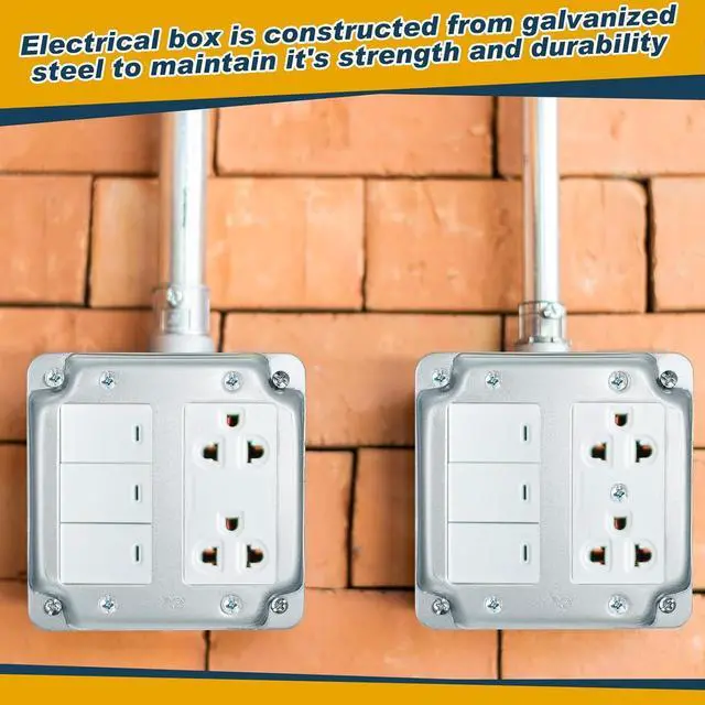 Alt view image 5 of 7 - 16 Pcs 8 Set 4 × 4" Electrical Junction Box with Cover Electrical Metal Outlet Box, 21.0 Cu. in. Capacity Receptacle Exposed Work Cover, 1-1/2'' Deep(2 Gfci)