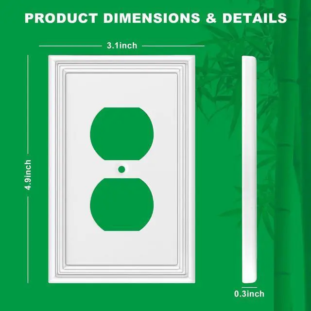 Alt view image 3 of 6 - White Decorative Outlet Covers Wall Plates, Natural Material Electric Receptacle Cover Switch Plate Outlet Cover - Modern Style (1 Gang Single Duplex 4 Pack)