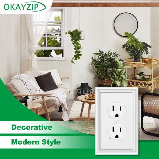 Alt view image 4 of 6 - White Decorative Outlet Covers Wall Plates, Natural Material Electric Receptacle Cover Switch Plate Outlet Cover - Modern Style (1 Gang Single Duplex 4 Pack)