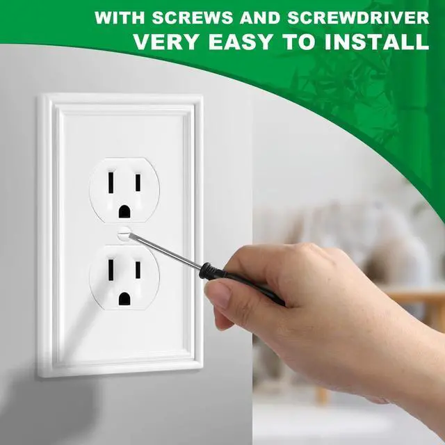 Alt view image 6 of 6 - White Decorative Outlet Covers Wall Plates, Natural Material Electric Receptacle Cover Switch Plate Outlet Cover - Modern Style (1 Gang Single Duplex 4 Pack)