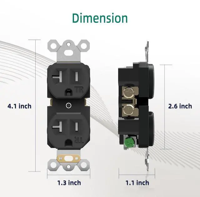 Alt view image 4 of 7 - 20A Electrical Wall Outlet Black, Residential Grade Standard Duplex Receptacle, Tamper-Resistant, 2 Pole 3 Wire, Self-Grounding, Child Proof, Commercial Use, UL Listed, 10 Pack