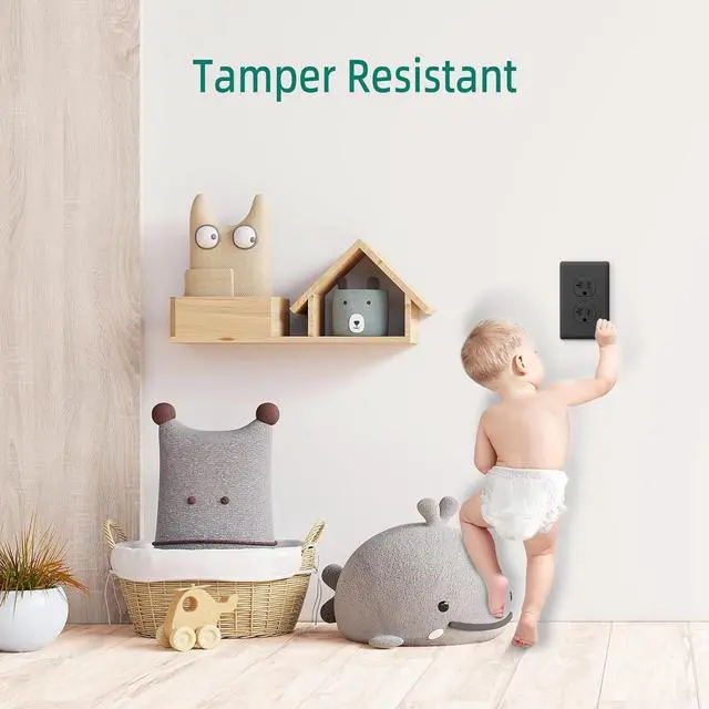 Alt view image 7 of 7 - 20A Electrical Wall Outlet Black, Residential Grade Standard Duplex Receptacle, Tamper-Resistant, 2 Pole 3 Wire, Self-Grounding, Child Proof, Commercial Use, UL Listed, 10 Pack