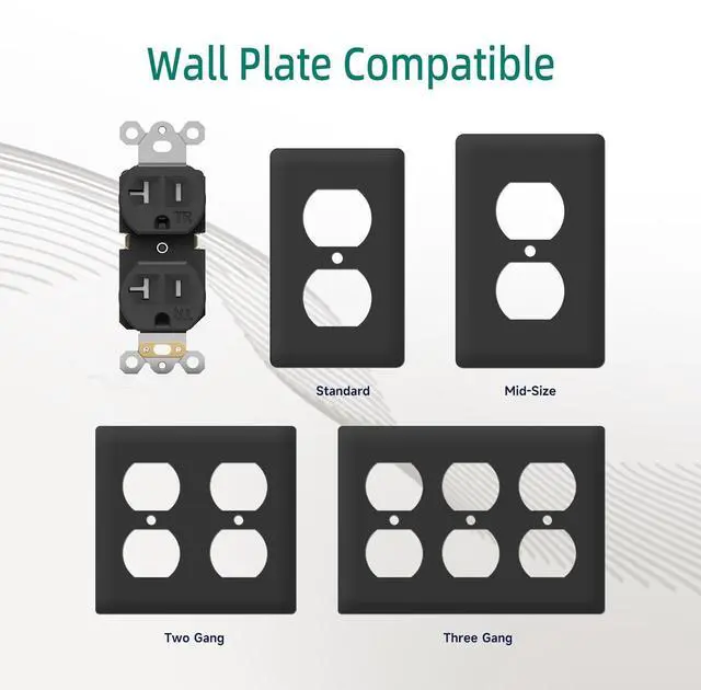 Alt view image 5 of 7 - 20A Electrical Wall Outlet Black, Residential Grade Standard Duplex Receptacle, Tamper-Resistant, 2 Pole 3 Wire, Self-Grounding, Child Proof, Commercial Use, UL Listed, 10 Pack