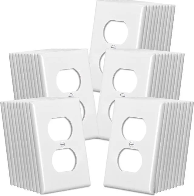 Main image of CML Duplex Outlet Covers, 50 Pack Electrical Outlet Wall Plate, 1-Gang Switch Plates, Dual Receptacle Faceplate, Standard Size 2.76 x 4.5, Impact Resistant, UL Listed, White, Contractor Pack