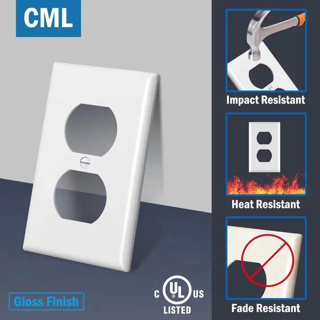 Alt view image 2 of 7 - CML Duplex Outlet Covers, 50 Pack Electrical Outlet Wall Plate, 1-Gang Switch Plates, Dual Receptacle Faceplate, Standard Size 2.76 x 4.5, Impact Resistant, UL Listed, White, Contractor Pack