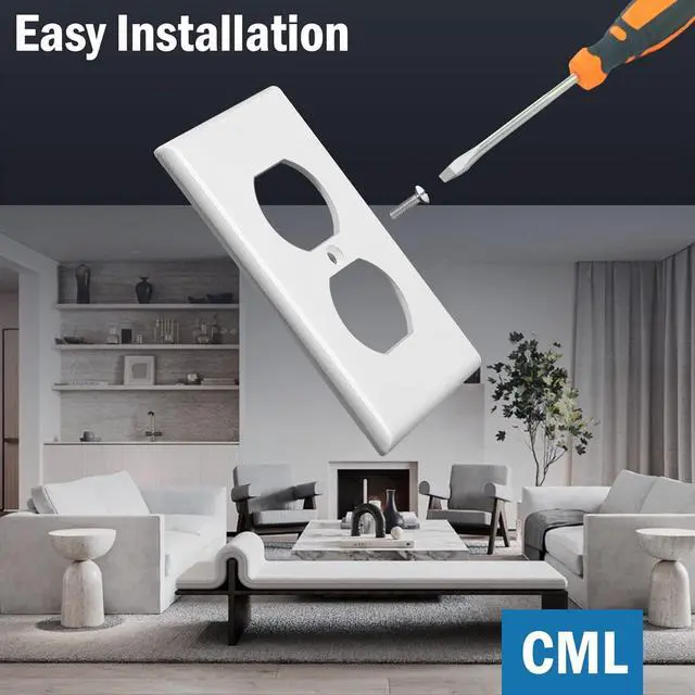 Alt view image 4 of 7 - CML Duplex Outlet Covers, 50 Pack Electrical Outlet Wall Plate, 1-Gang Switch Plates, Dual Receptacle Faceplate, Standard Size 2.76 x 4.5, Impact Resistant, UL Listed, White, Contractor Pack