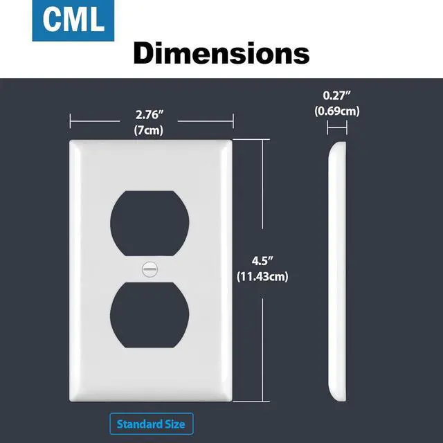 Alt view image 5 of 7 - CML Duplex Outlet Covers, 50 Pack Electrical Outlet Wall Plate, 1-Gang Switch Plates, Dual Receptacle Faceplate, Standard Size 2.76 x 4.5, Impact Resistant, UL Listed, White, Contractor Pack