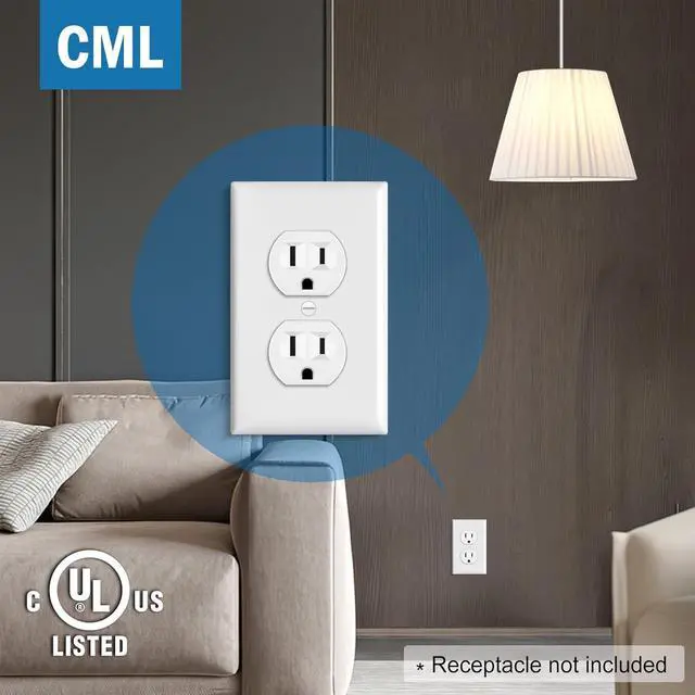 Alt view image 7 of 7 - CML Duplex Outlet Covers, 50 Pack Electrical Outlet Wall Plate, 1-Gang Switch Plates, Dual Receptacle Faceplate, Standard Size 2.76 x 4.5, Impact Resistant, UL Listed, White, Contractor Pack