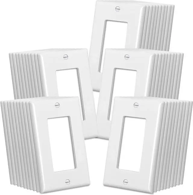 Main image of CML Decorator Wall Plates, 50 Pack Electrical Outlet Receptacle Covers, 1-Gang Switch Plates, Standard Size 2.76 x 4.5, Impact Resistant, UL Listed, White, Contractor Pack